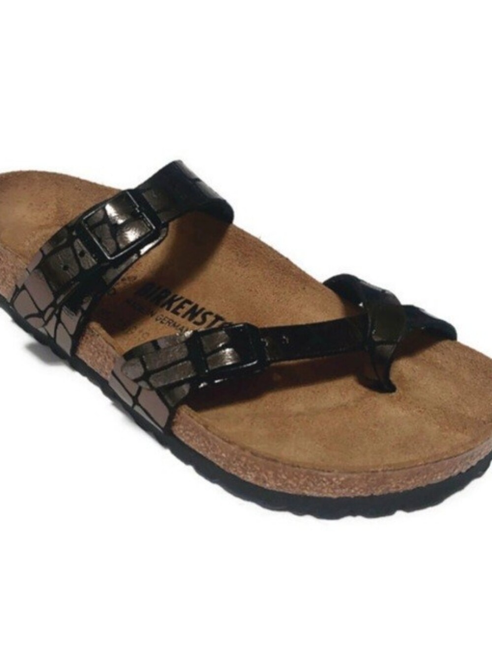 Birkenstock Mayari Sandals EU 38 Mens 5 - 5.5 Womens 7 - 7.5 Black Gator Gleam